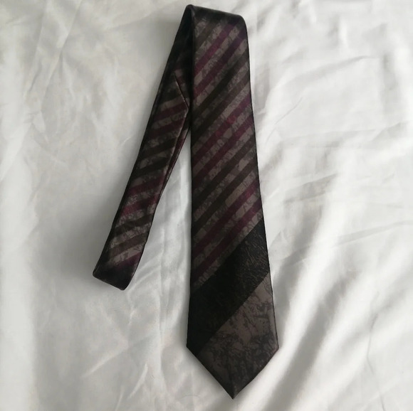 Lanvin Paris 100% Silk Striped Tie in Brown, Tan, Purple, and Black - Picture 2 of 14
